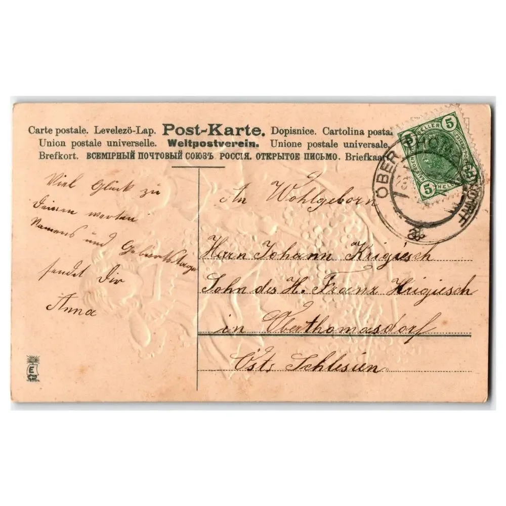 Antique Children & Forget-Me-Nots Postcard, German Name Day Greeting 1908